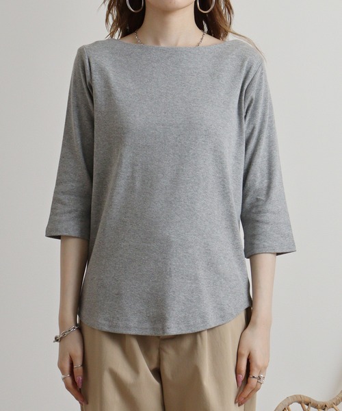 atONE(アットワン)の「atONE ボートネック七分袖プルオーバー(Tシャツ/カットソー・レディース・ブラック/カーキ/オフホワイト/チャコールグレー/杢グレー・L/LL/3L/4L/M)」の15枚目の写真