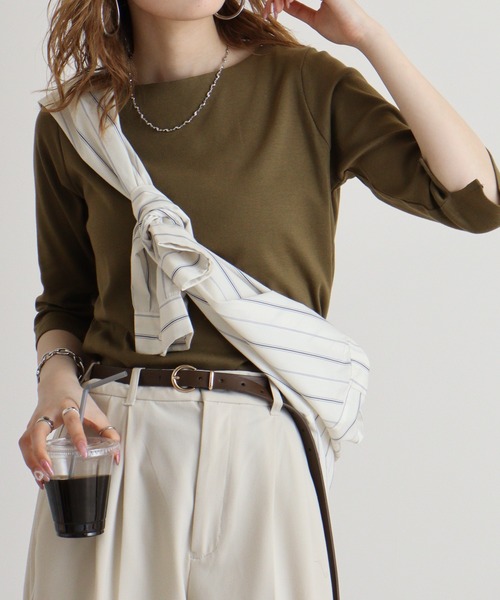 atONE(アットワン)の「atONE ボートネック七分袖プルオーバー(Tシャツ/カットソー・レディース・ブラック/カーキ/オフホワイト/チャコールグレー/杢グレー・L/LL/3L/4L/M)」の10枚目の写真
