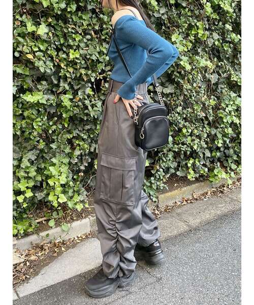 MURUA(ムルーア) シャーリングカーゴパンツ ブラック シャーリングカーゴパンツ【セットアップ着用可】[品番