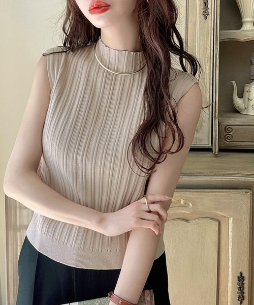【美品】stein ベージュ プリーツハイネックニット 84yrzp-002-s1.jpg