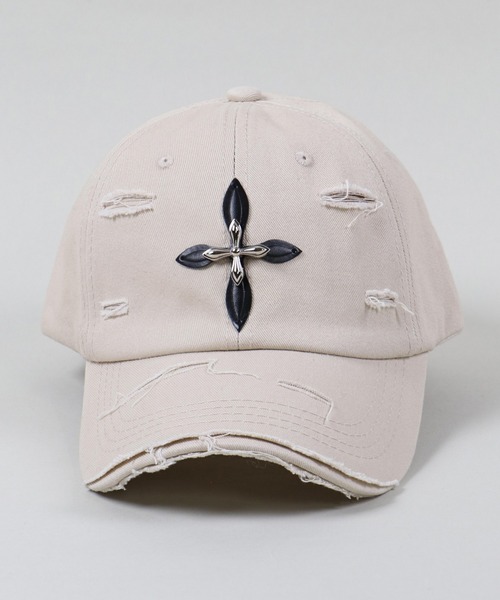 SPINNS(スピンズ)の「クロスデザイン ダメージコットンキャップ(キャップ・メンズ・ベージュ/ブラック/ブラウン・ONESIZE)」の11枚目の写真