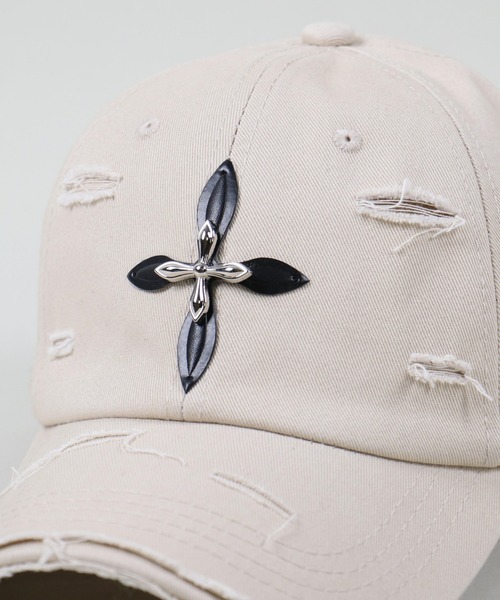 SPINNS(スピンズ)の「クロスデザイン ダメージコットンキャップ(キャップ・メンズ・ベージュ/ブラック/ブラウン・ONESIZE)」の7枚目の写真