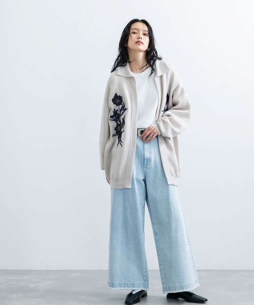 JUNRED(ジュンレッド)の「フラワーブーケボタンレスカーディガン(カーディガン/ボレロ・メンズ・ブラック/オフホワイト・S/M/L)」の14枚目の写真