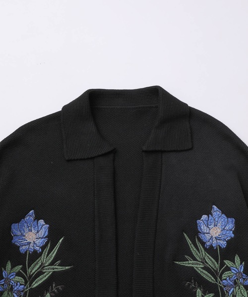 JUNRED(ジュンレッド)の「フラワーブーケボタンレスカーディガン(カーディガン/ボレロ・メンズ・ブラック/オフホワイト・S/M/L)」の12枚目の写真
