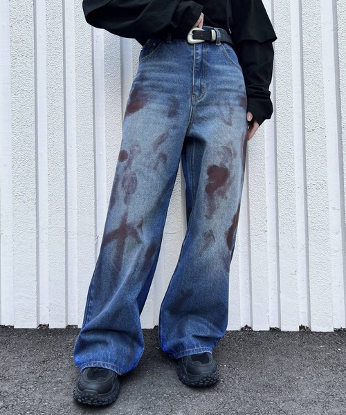 Figments(フィグメンツ)の「ダーティワイドデニムパンツ(デニムパンツ・レディース・インディゴブルー/ブラック・SMALL/MEDIUM/LARGE)」の7枚目の写真