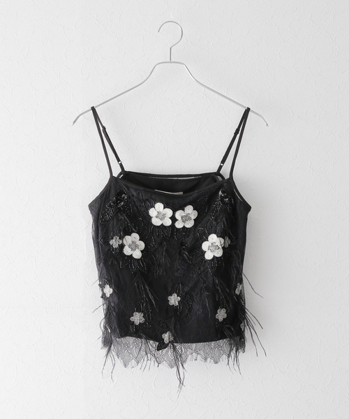 新品未使用sea ny 黒 花柄刺繍 フリンジキャミソール セール】【Sea New York/シー ニューヨーク】 BETHANY LACE TANK TOP