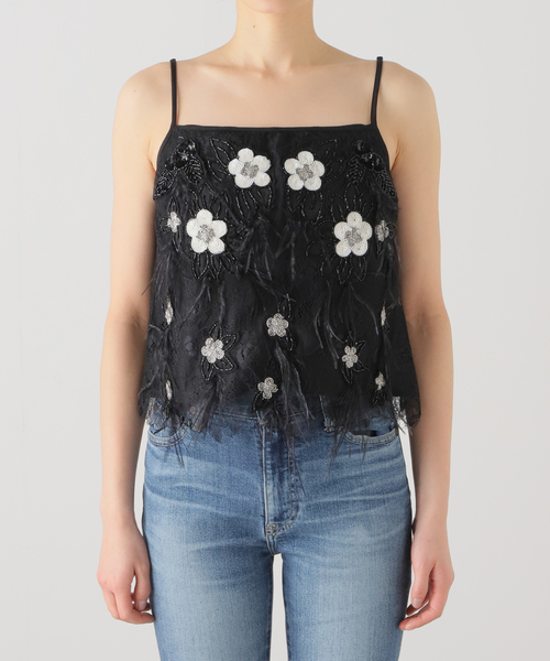 新品未使用sea ny 黒 花柄刺繍 フリンジキャミソール セール】【Sea New York/シー ニューヨーク】 BETHANY LACE TANK TOP