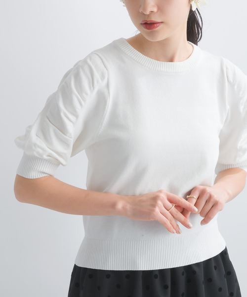 PICCIN（ピッチン）の「袖ギャザー五分袖ニットトップス（ニット/セーター・レディース・ブラック/ブルー/ピンク/オフホワイト・M）」の13枚目の写真