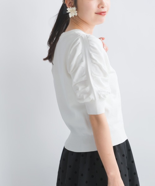 PICCIN（ピッチン）の「袖ギャザー五分袖ニットトップス（ニット/セーター・レディース・ブラック/ブルー/ピンク/オフホワイト・M）」の14枚目の写真