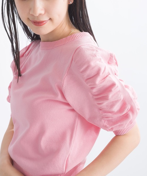 PICCIN（ピッチン）の「袖ギャザー五分袖ニットトップス（ニット/セーター・レディース・ブラック/ブルー/ピンク/オフホワイト・M）」の8枚目の写真