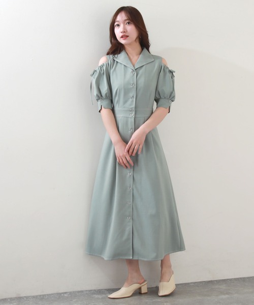 Cheek（チーク）の「肩あきシャツワンピース（シャツワンピース・レディース・チャコールグレー/ミント/ブルー・MEDIUM）」の15枚目の写真