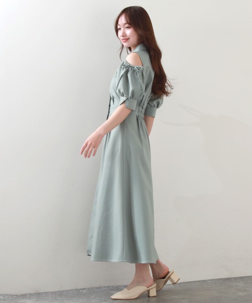 Cheek（チーク）の「肩あきシャツワンピース（シャツワンピース・レディース・チャコールグレー/ミント/ブルー・MEDIUM）」の16枚目の写真