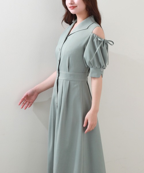 Cheek（チーク）の「肩あきシャツワンピース（シャツワンピース・レディース・チャコールグレー/ミント/ブルー・MEDIUM）」の19枚目の写真