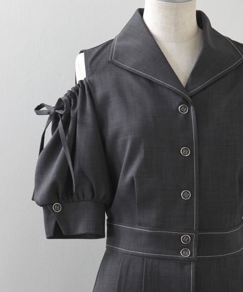 Cheek（チーク）の「肩あきシャツワンピース（シャツワンピース・レディース・チャコールグレー/ミント/ブルー・MEDIUM）」の8枚目の写真