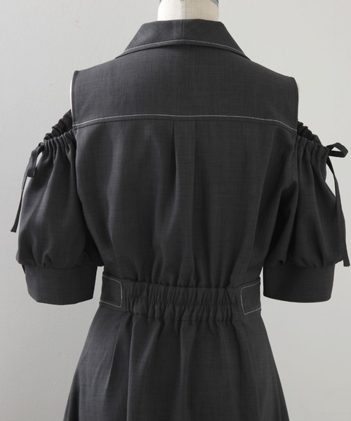 Cheek（チーク）の「肩あきシャツワンピース（シャツワンピース・レディース・チャコールグレー/ミント/ブルー・MEDIUM）」の6枚目の写真