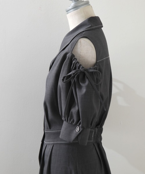 Cheek（チーク）の「肩あきシャツワンピース（シャツワンピース・レディース・チャコールグレー/ミント/ブルー・MEDIUM）」の7枚目の写真