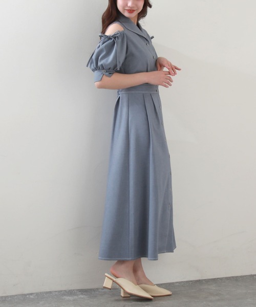 Cheek（チーク）の「肩あきシャツワンピース（シャツワンピース・レディース・チャコールグレー/ミント/ブルー・MEDIUM）」の10枚目の写真