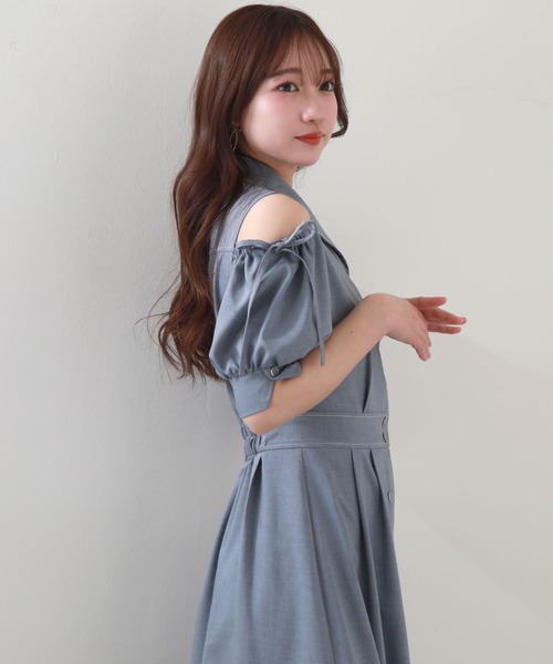 Cheek（チーク）の「肩あきシャツワンピース（シャツワンピース・レディース・チャコールグレー/ミント/ブルー・MEDIUM）」の13枚目の写真