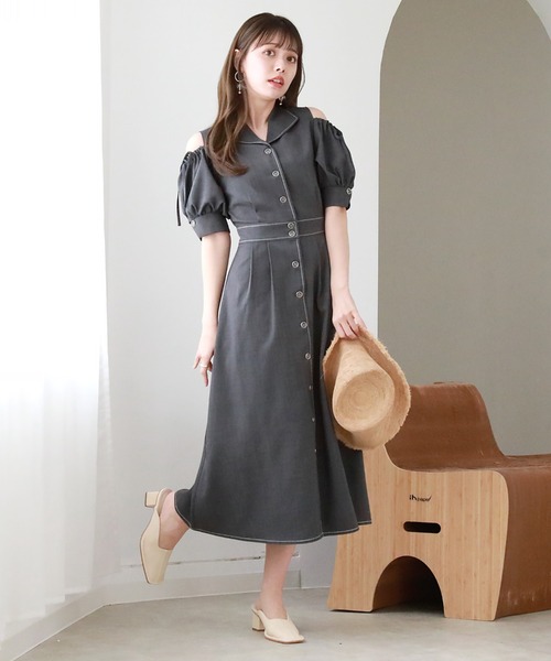 Cheek（チーク）の「肩あきシャツワンピース（シャツワンピース・レディース・チャコールグレー/ミント/ブルー・MEDIUM）」の21枚目の写真