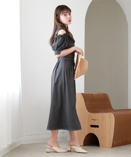 Cheek（チーク）の「肩あきシャツワンピース（シャツワンピース・レディース・チャコールグレー/ミント/ブルー・MEDIUM）」の22枚目の写真