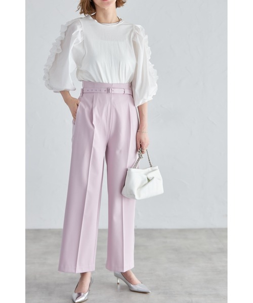 &. NOSTALGIA（アンドドットノスタルジア）の「ベルト付きタックストレートパンツ（その他パンツ・レディース・ベージュ/ライム/ピンク/アイボリー/ブラック/グレー/ブルー・S/M）」の12枚目の写真