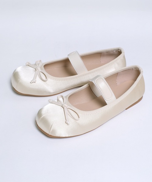 セール】ゴムストラップ リボン バレエシューズ ベルト付き スクエア