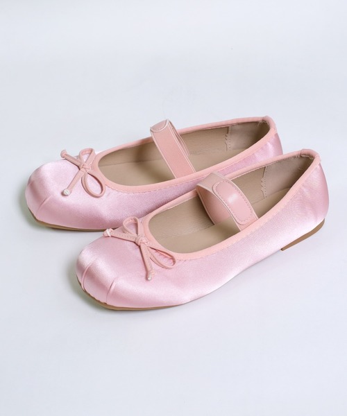 セール】ゴムストラップ リボン バレエシューズ ベルト付き スクエア