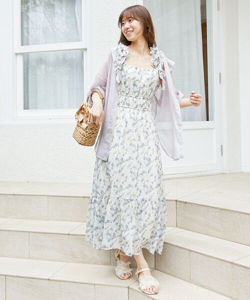 MAJESTIC LEGON（マジェスティックレゴン）の「ギャザーリボンキャミワンピ（ワンピース・レディース・グリーン系その他/ホワイト系その他2/ブラック系その他/アイボリー/グリーン・MEDIUM/X-SMALL/SMALL）」の2枚目の写真