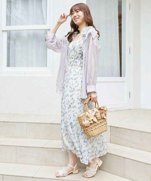 MAJESTIC LEGON（マジェスティックレゴン）の「ギャザーリボンキャミワンピ（ワンピース・レディース・グリーン系その他/ホワイト系その他2/ブラック系その他/アイボリー/グリーン・MEDIUM/X-SMALL/SMALL）」の11枚目の写真