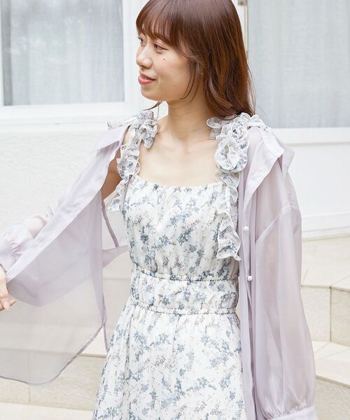 MAJESTIC LEGON（マジェスティックレゴン）の「ギャザーリボンキャミワンピ（ワンピース・レディース・グリーン系その他/ホワイト系その他2/ブラック系その他/アイボリー/グリーン・MEDIUM/X-SMALL/SMALL）」の7枚目の写真