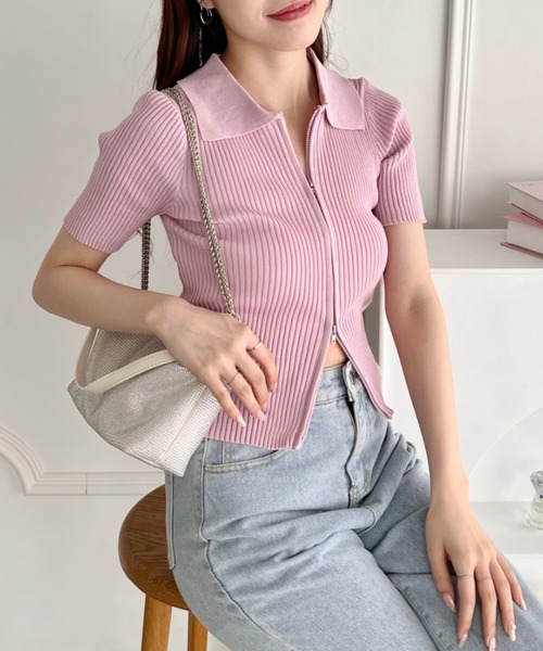 セール】ダブルジップリブトップス（Tシャツ/カットソー）｜SOLLON