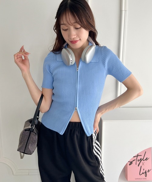 tシャツ ダブルフェイスジャージ ドルマンスリーブリブトップス レディース セール】ダブルジップリブトップス（Tシャツ/カットソー