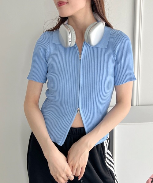 セール】ダブルジップリブトップス（Tシャツ/カットソー）｜SOLLON