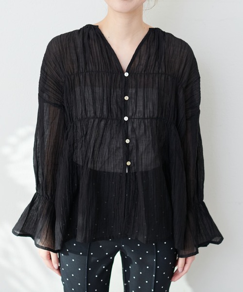 natural couture（ナチュラルクチュール）の「シアー素材キーネックギャザーブラウス（シャツ/ブラウス・レディース・オフホワイト/ブラック/ブルー系その他/ラベンダー・FREE）」の22枚目の写真