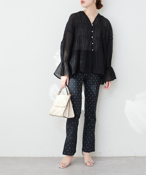natural couture（ナチュラルクチュール）の「シアー素材キーネックギャザーブラウス（シャツ/ブラウス・レディース・オフホワイト/ブラック/ブルー系その他/ラベンダー・FREE）」の12枚目の写真
