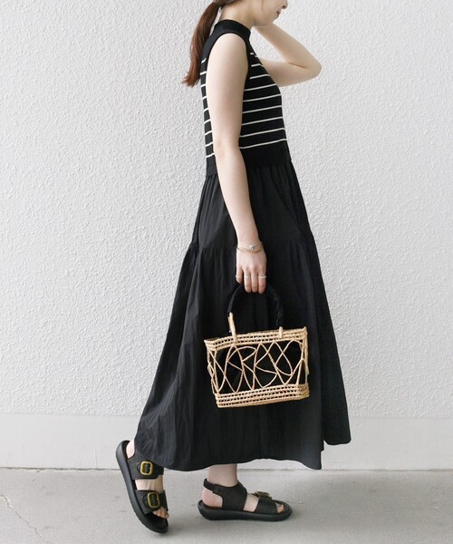SHIPS any ボーダー×タフタ ドッキングワンピース 24ss SHIPS any（シップス エニィ）の「SHIPS any: ボーダー × タフタ