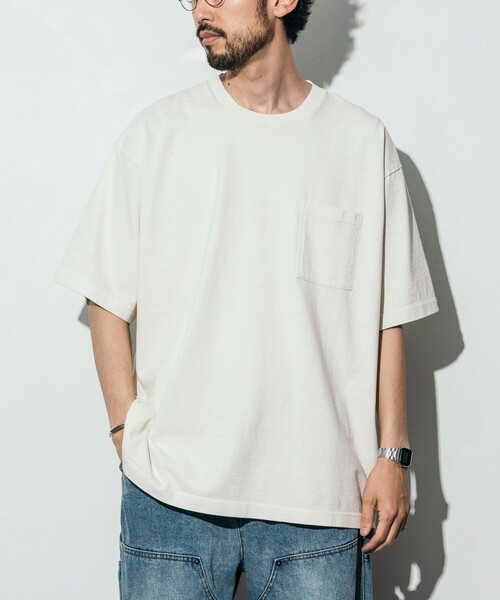 FREAK'S STORE（フリークスストア）の「FREAK’S STORE/フリークスストア ヘビーウェイト NO-SIDE SEAM クルーネック ピグメント ポケットTシャツ/丸胴/10.5オンス/USA COTTON（Tシャツ/カットソー・メンズ・チャコール/ミント/オフホワイト・SMALL/MEDIUM/LARGE）」の9枚目の写真