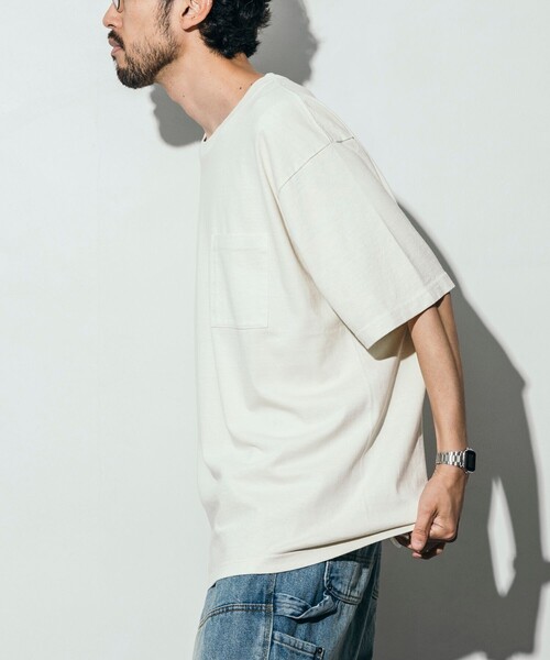 FREAK'S STORE（フリークスストア）の「FREAK’S STORE/フリークスストア ヘビーウェイト NO-SIDE SEAM クルーネック ピグメント ポケットTシャツ/丸胴/10.5オンス/USA COTTON（Tシャツ/カットソー・メンズ・チャコール/ミント/オフホワイト・SMALL/MEDIUM/LARGE）」の7枚目の写真