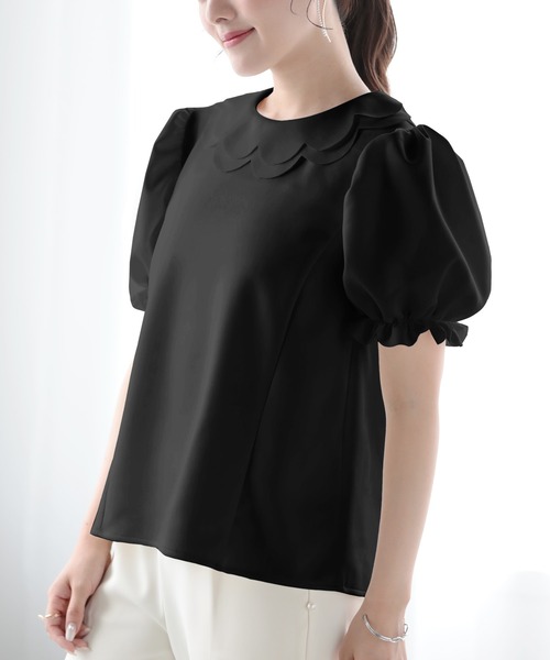 O.S.K（オーエスケー）の「[O.S.K] スカラップブラウス（シャツ/ブラウス・レディース・ブラック/ホワイト・L/M）」の2枚目の写真