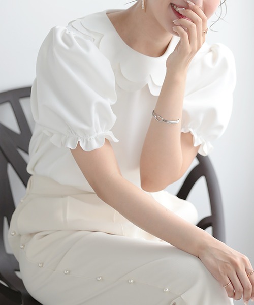 O.S.K（オーエスケー）の「[O.S.K] スカラップブラウス（シャツ/ブラウス・レディース・ブラック/ホワイト・L/M）」の3枚目の写真