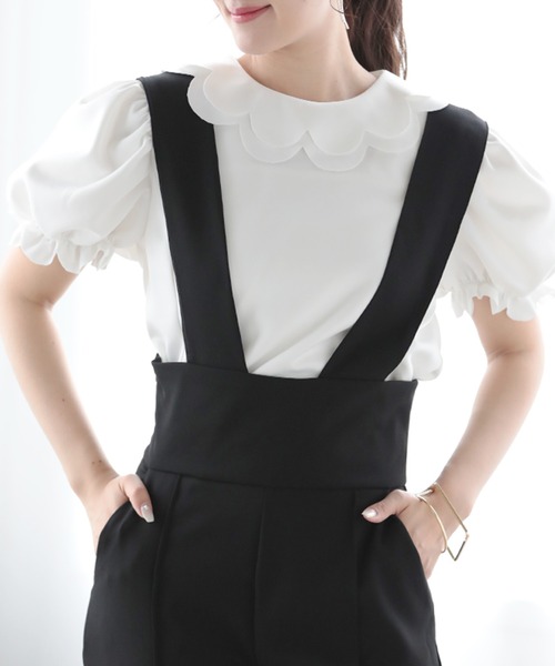 O.S.K（オーエスケー）の「[O.S.K] スカラップブラウス（シャツ/ブラウス・レディース・ブラック/ホワイト・L/M）」の6枚目の写真