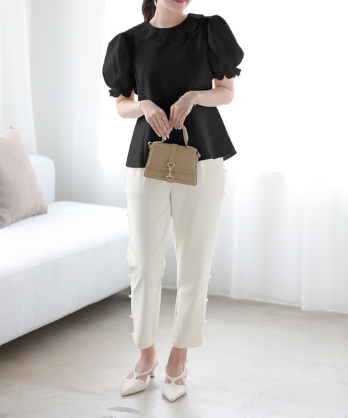 O.S.K（オーエスケー）の「[O.S.K] スカラップブラウス（シャツ/ブラウス・レディース・ブラック/ホワイト・L/M）」の9枚目の写真