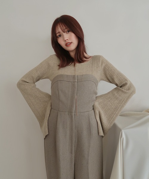 mideal（マイディール）の「tweed bare combinaison / ツイードベアコンビネゾン（サロペット/オーバーオール・レディース・アイボリー/グレー・SMALL/MEDIUM）」の3枚目の写真