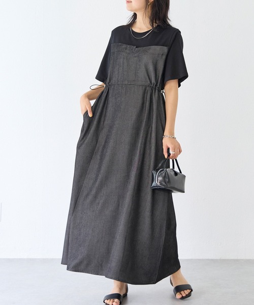 LAVEANGE(ラビアンジェ)の「デニムライクビスチェ風ワンピース(ワンピース・レディース・ネイビー/ブラック・5L/4L/3L/LL/M)」の4枚目の写真