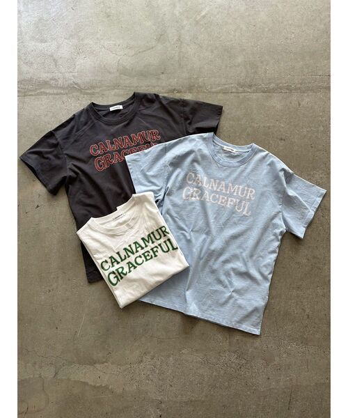 CALNAMUR(カルナムール)の「ヴィンテージスタイルビッグTシャツ(Tシャツ/カットソー・レディース・ホワイト/ライトブルー/ブラック・FREE)」の3枚目の写真