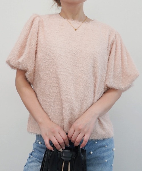 Rashik(ラシク)の「パフスリーブシャギートップス(Tシャツ/カットソー・レディース・アイボリー/ピンク/ブラック・FREE)」の3枚目の写真