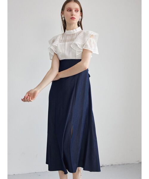 MERCURYDUO（マーキュリーデュオ）の「シアーチェックラッフルドッキングワンピース（ワンピース・レディース・ブラック/オフホワイト/ラベンダー・SMALL/MEDIUM）」の4枚目の写真