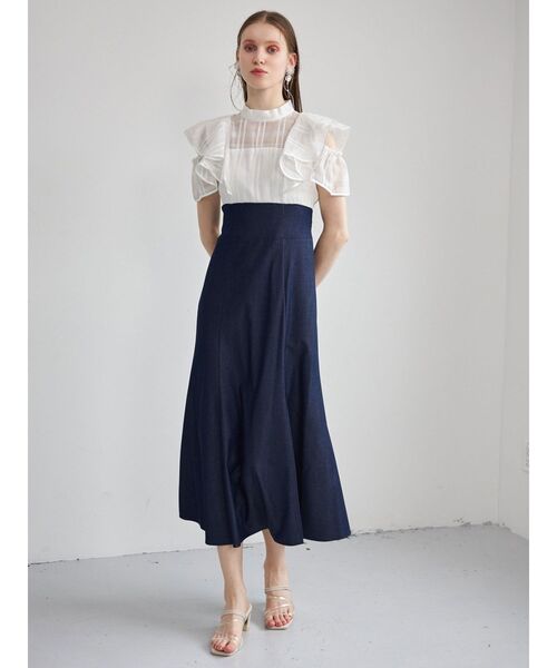 MERCURYDUO（マーキュリーデュオ）の「シアーチェックラッフルドッキングワンピース（ワンピース・レディース・ブラック/オフホワイト/ラベンダー・SMALL/MEDIUM）」の6枚目の写真