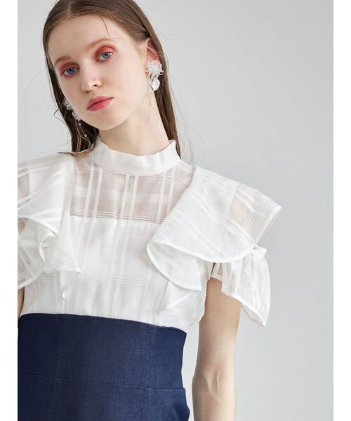 MERCURYDUO（マーキュリーデュオ）の「シアーチェックラッフルドッキングワンピース（ワンピース・レディース・ブラック/オフホワイト/ラベンダー・SMALL/MEDIUM）」の8枚目の写真