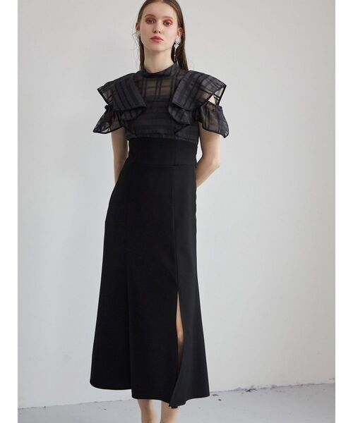 MERCURYDUO（マーキュリーデュオ）の「シアーチェックラッフルドッキングワンピース（ワンピース・レディース・ブラック/オフホワイト/ラベンダー・SMALL/MEDIUM）」の11枚目の写真